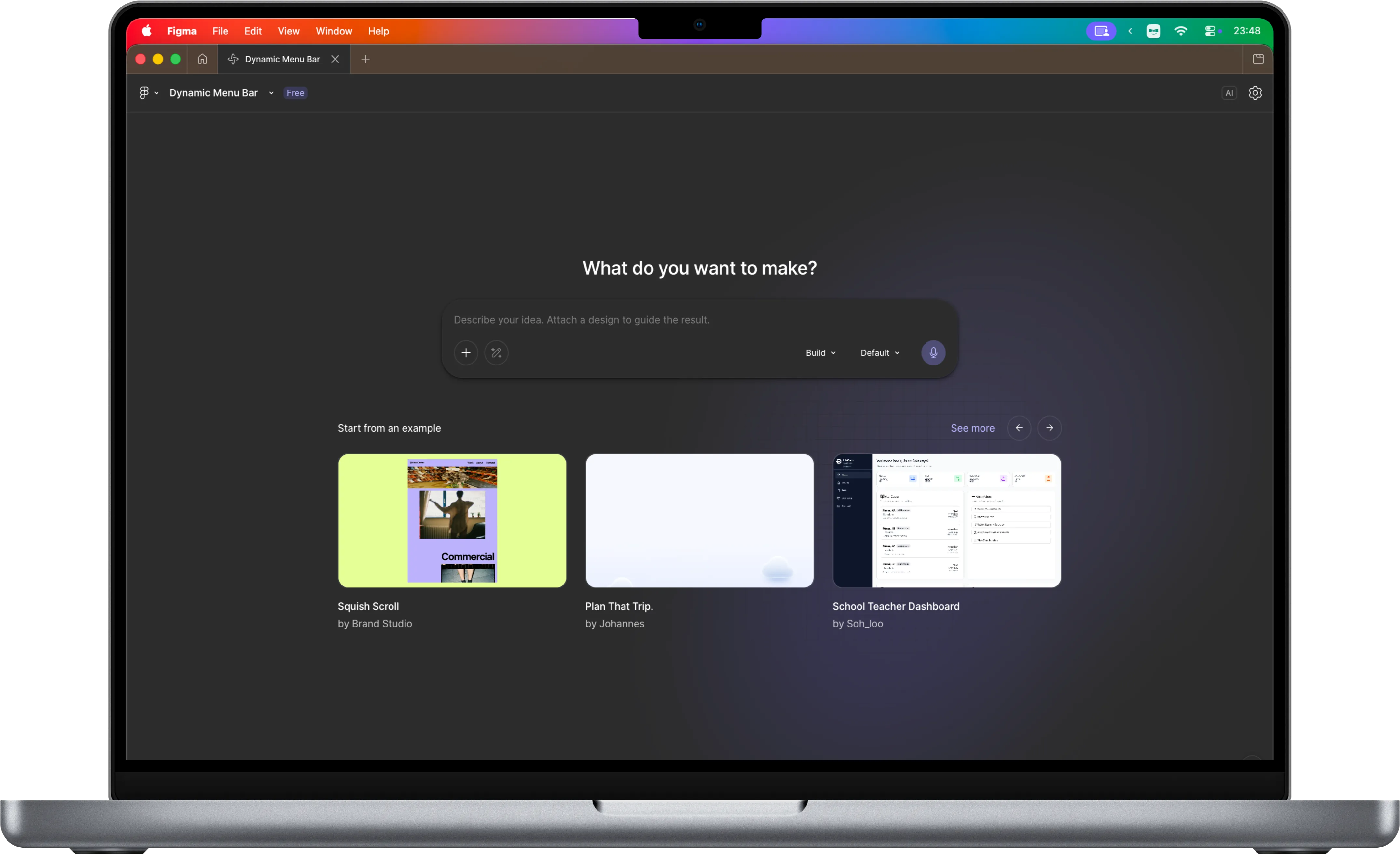 macOS menu bar over Figma, with Dynamic Menu Bar active: a gradient across the top edge